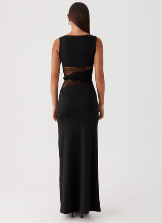 Noctyra Lace Inset Maxi Dress – Black