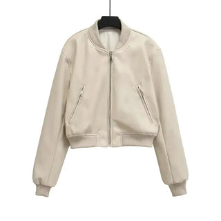Zinnia Cropped Faux Leather Bomber Jacket