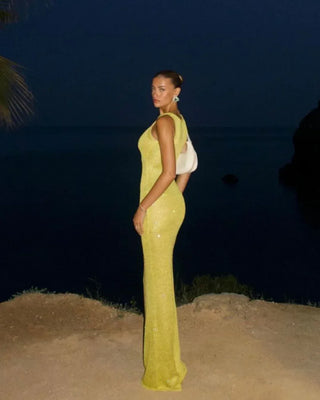 Lucia Shimmer Knit Maxi Dress