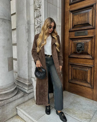 Vivienne Faux Suede Trench Coat – Brown