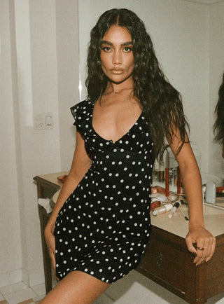 Ismerie Polka Dot Mini Dress – Black