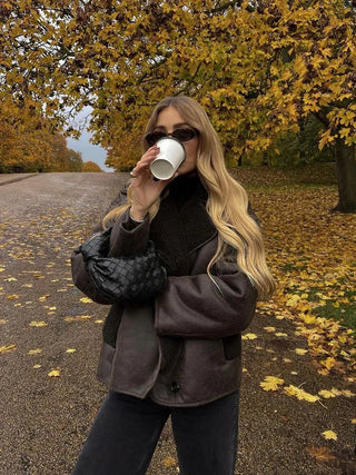 Brisa Glossed Faux Leather Jacket – Brown