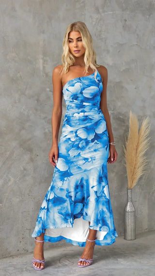 Lina One-Shoulder Ruched Maxi Dress