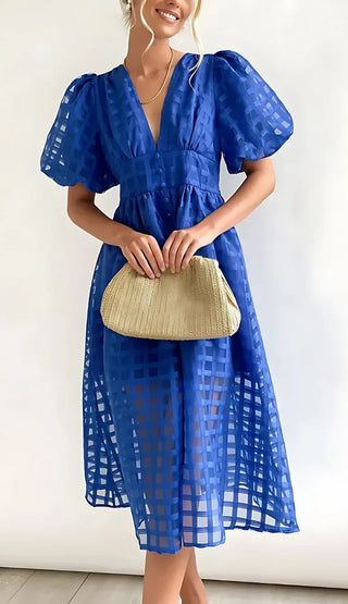 Maribel Puff Sleeve Button-Front Midi Dress