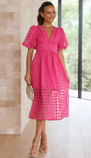 Maribel Puff Sleeve Button-Front Midi Dress