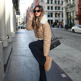 Imara Faux Suede Shearling Jacket – Beige