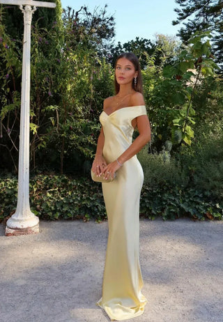 Aurora Off-Shoulder Backless Maxi Dress – Yellow