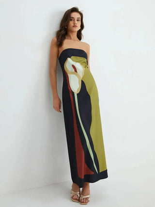 Lyra Strapless Maxi Dress – Abstract Print