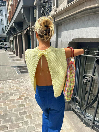 Talia Open Back Knit Top – Yellow