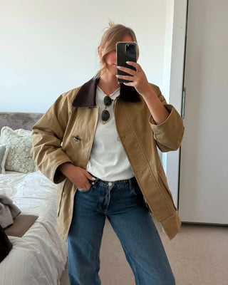 Mirae Contrast Collar Barn Jacket – Tan