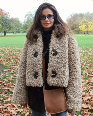 Thalia Teddy Toggle Jacket – Beige