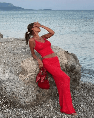 Veda Knit Top and Maxi Skirt Set – Red