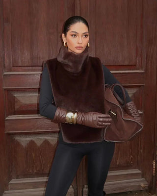Soraya Faux Fur Turtleneck Vest – Dark Brown