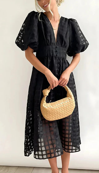 Maribel Puff Sleeve Button-Front Midi Dress