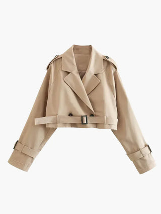 Delia Cropped Trench Jacket – Beige