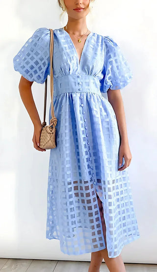 Maribel Puff Sleeve Button-Front Midi Dress