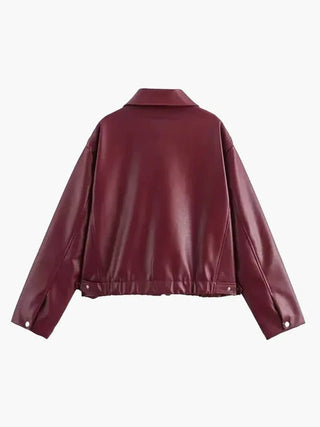 Elowyn Cropped Leather Jacket – Deep Wine