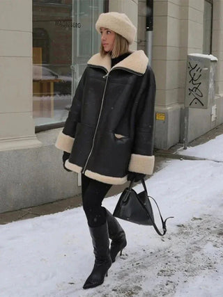 Liora Oversized Shearling Jacket – Black