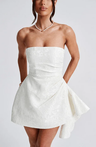 Vireya Strapless Asymmetric Playsuit – White