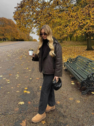 Brisa Glossed Faux Leather Jacket – Brown