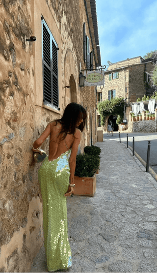 Arielle Sequin Slip Maxi Dress – Lime