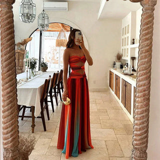 Seraphina Strapless Cut-Out Maxi Dress – Red Ombre