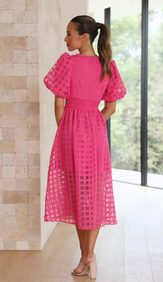 Maribel Puff Sleeve Button-Front Midi Dress