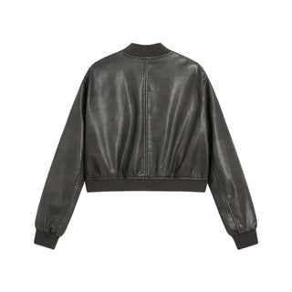 Zinnia Cropped Faux Leather Bomber Jacket