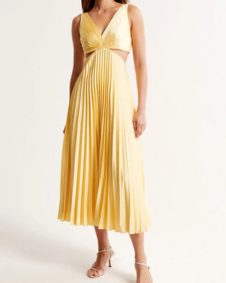 Celine Pleated Midi Dress – Yellow