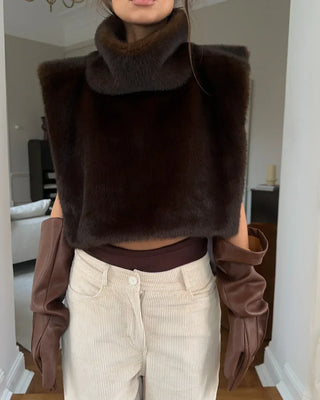 Soraya Faux Fur Turtleneck Vest – Dark Brown