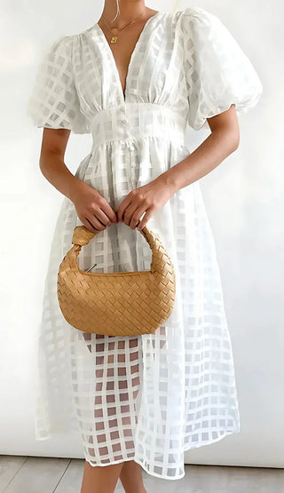 Maribel Puff Sleeve Button-Front Midi Dress