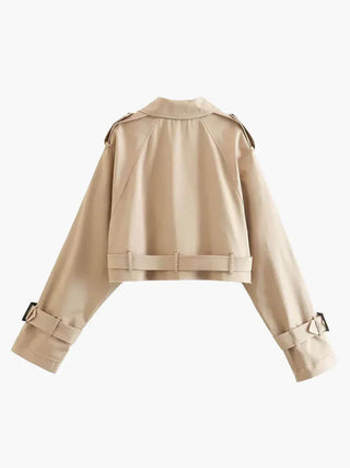 Delia Cropped Trench Jacket – Beige