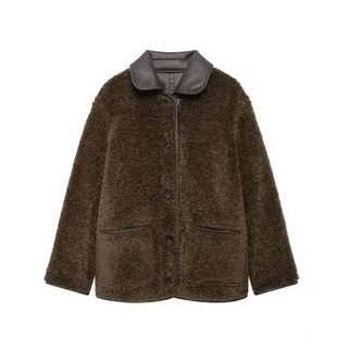 Maelle Reversible Faux Leather Shearling Jacket – Brown