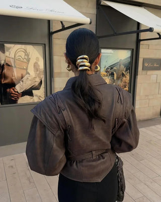 Verity Belted Lapel Leather Jacket – Brown