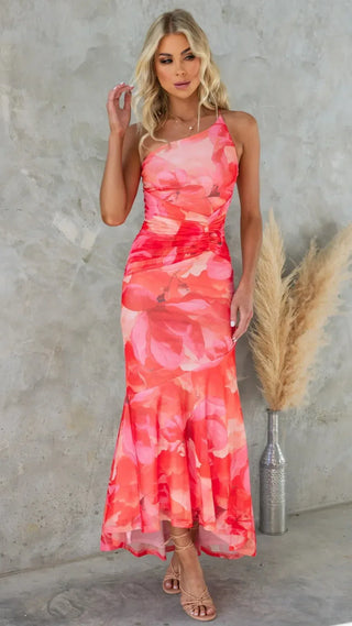 Lina One-Shoulder Ruched Maxi Dress