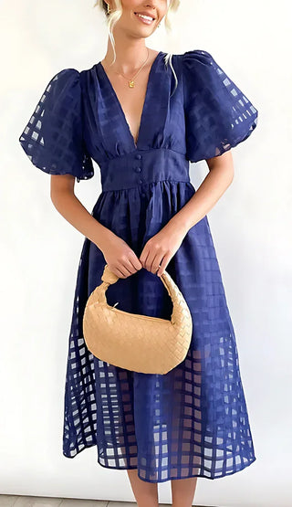 Maribel Puff Sleeve Button-Front Midi Dress