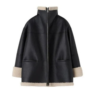 Liora Oversized Shearling Jacket – Black