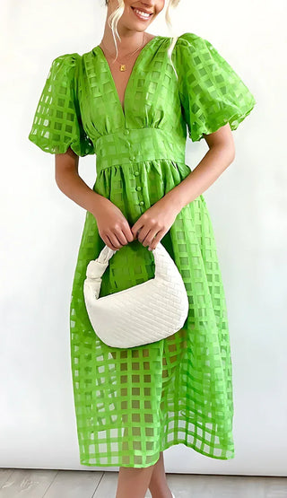 Maribel Puff Sleeve Button-Front Midi Dress