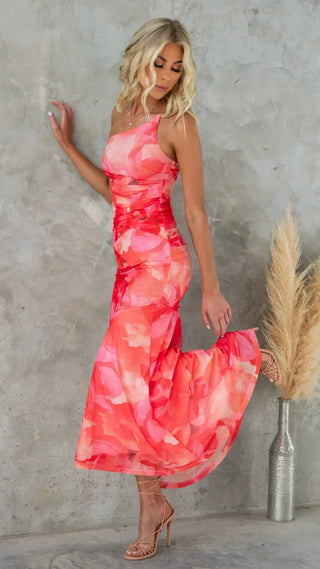 Lina One-Shoulder Ruched Maxi Dress