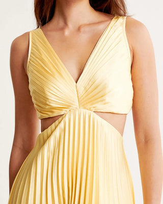 Celine Pleated Midi Dress – Yellow