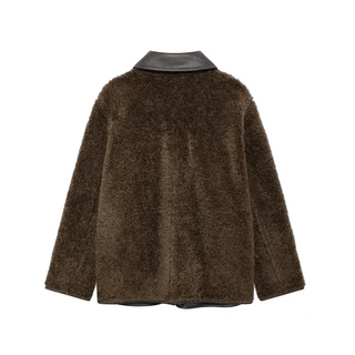 Maelle Reversible Faux Leather Shearling Jacket – Brown