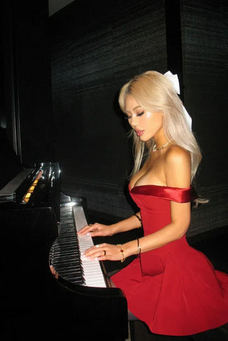 Evie Off-Shoulder Mini Dress – Red