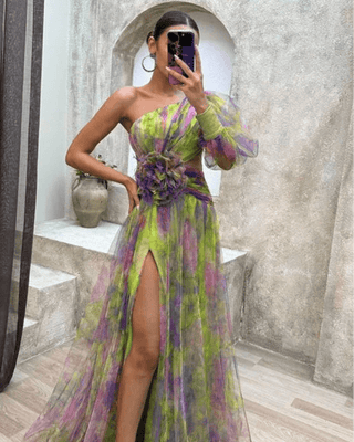 Elysia One-Shoulder Split Maxi Dress