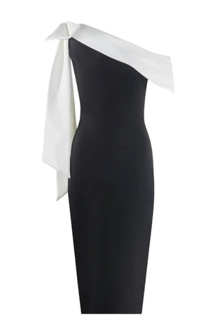 Aria Off-Shoulder Midi Dress – Black/White