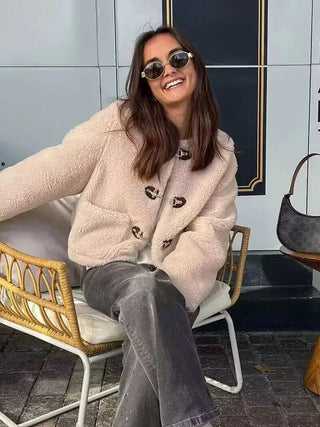 Melis Textured Shearling Jacket – Cream