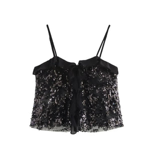 Natalia Sequin Sheer Tie-Front Top