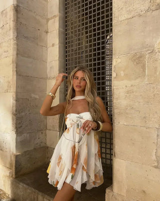 Ione Strapless Floral Mini Dress – White