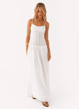 Selvara Soft Gathered Maxi Dress – White