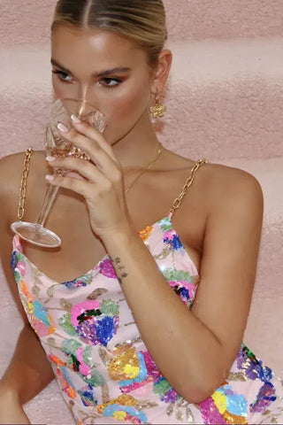 Valeria Sequin Chain Strap Mini Dress