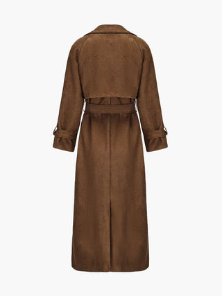 Indie Belted Suede Look Trench Coat – Brown